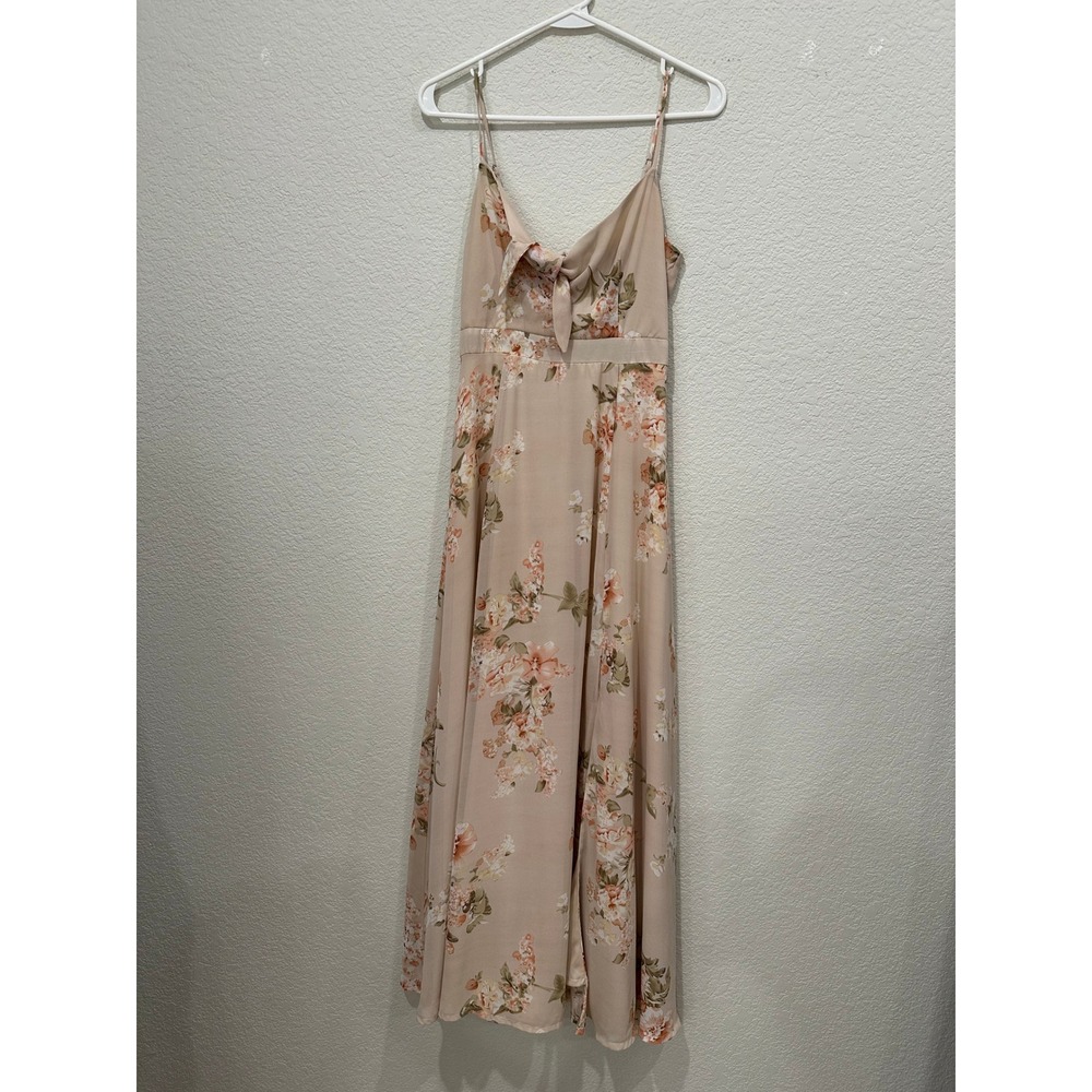 Aakaa Women Peach Floral Tie Front Maxi Dress Adjustable Straps DA26881AV Size S